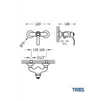 MEDIDAS MONOMANDO DUCHA MONOCLASIC TRES GRIFERIA